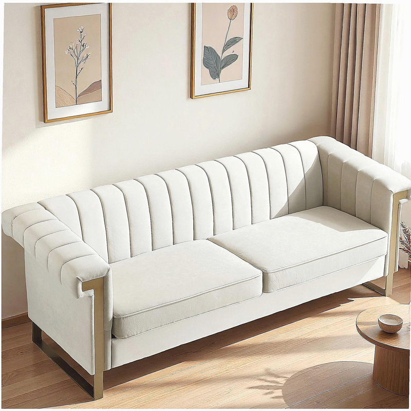 Canapé SOFA moderne en velours crème avec accents dorés
