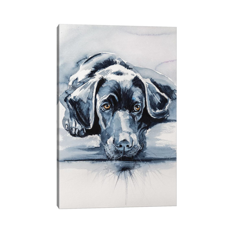 «Black Labrador» par Anna Brigitta Kovacs - peinture sur toile tendue, H 12 po x l 8 po x P 0,75 po