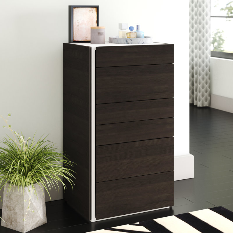 Commode 6 tiroirs l 23,6 po Popham, Gris clair / wengé