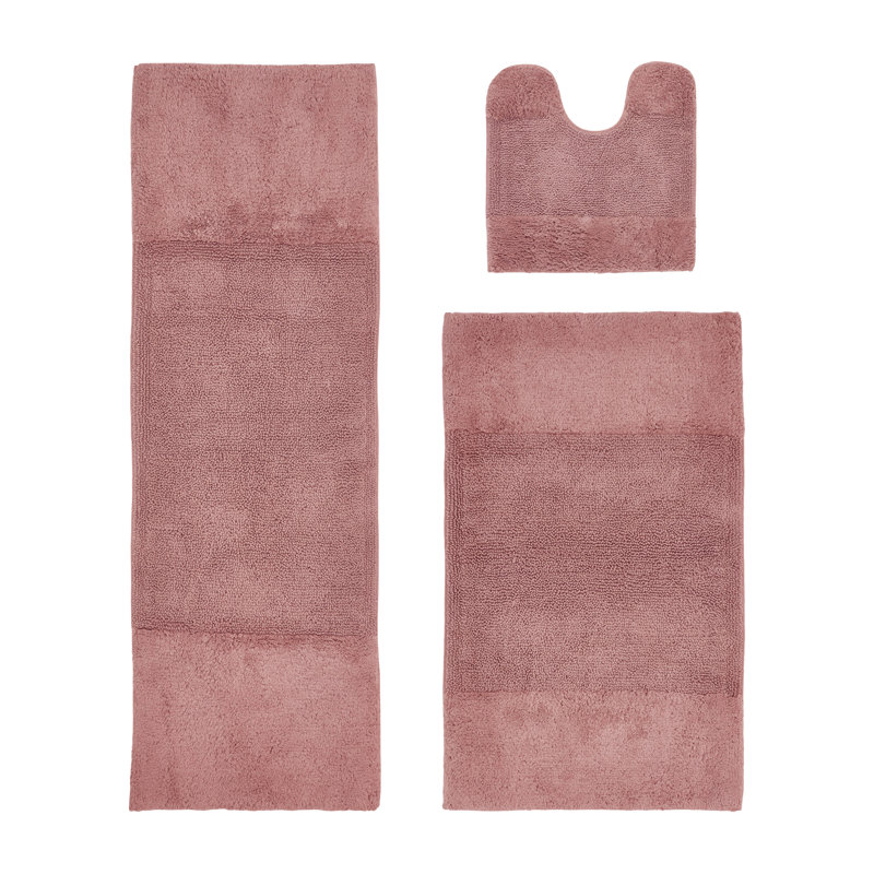 Ensemble de tapis pour salle de bain 3 pièces 100% coton 2155 g / m² Merkle, certifié OEKO-TEX®, envers en latex antidérapant, touffeté moelleux, super absorbant et lavable à la machine pour la salle de bain, la douche et la baignoire, rose