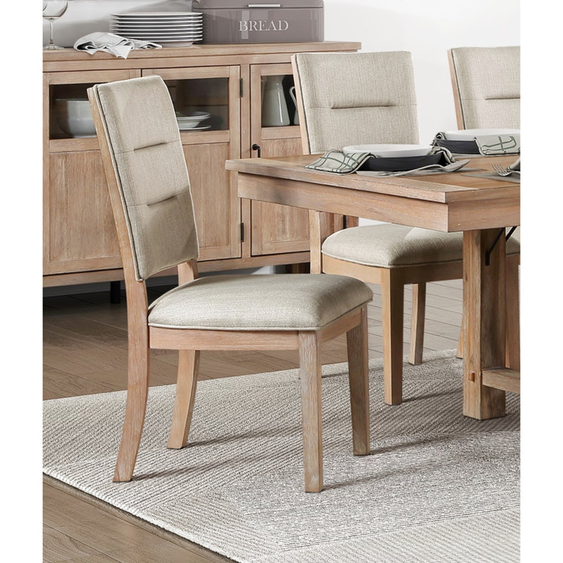 Chaises de salle à manger rustiques de 2 pièces, finition bois de chêne, siège et dossier rembourrés beiges 2 pièces, bois de finition, coussin de soutien en tissu