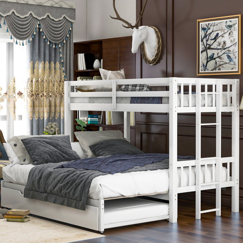 Lit superposé simple au-dessus d'un lit gigogne avec couchette en blanc, peu encombrant, garde-corps, guide d'assemblage pour couchette Rookies, couleur blanche, caractéristiques, placement à votre goût