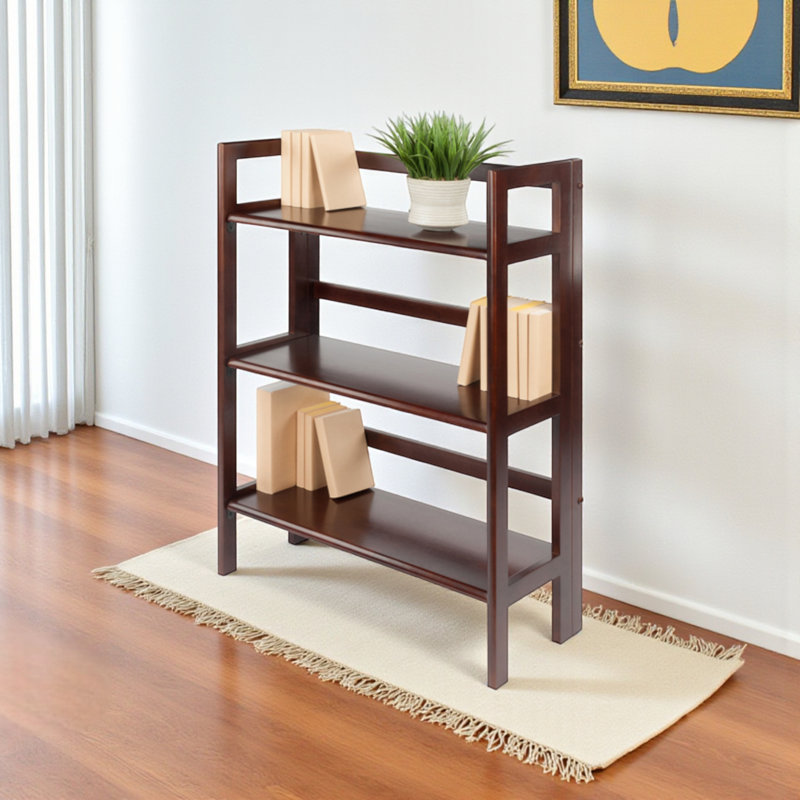 Arlowe Etagere Bookcase with Three Foldable Shelf in Brown Finish, 38.21'' H X 27.51'' W X 11.21'' D, Brown