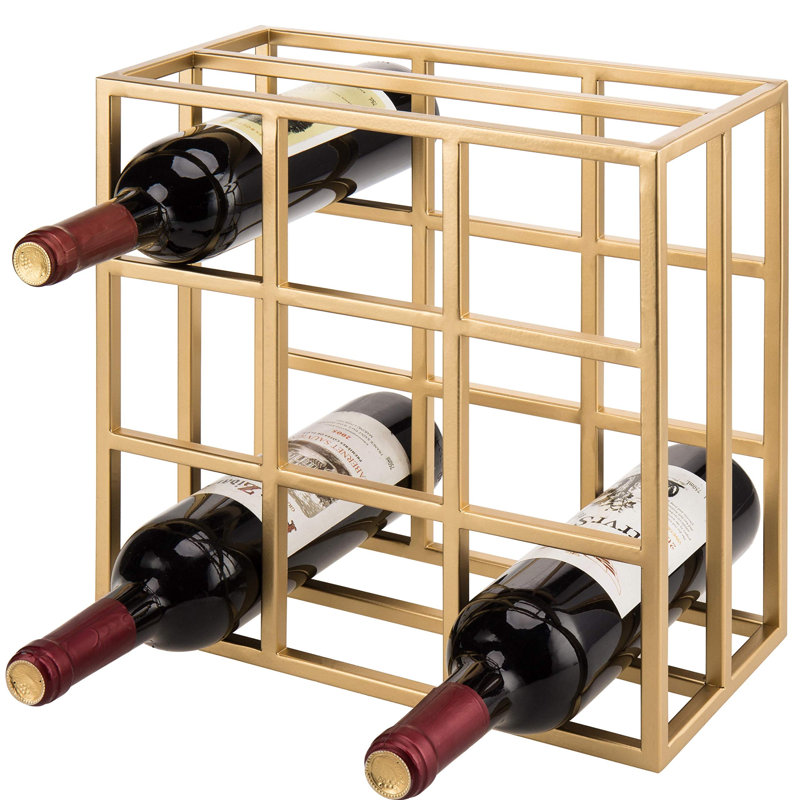 9 Bottle Metal Tabletop Wine Bottle Rack in Gold