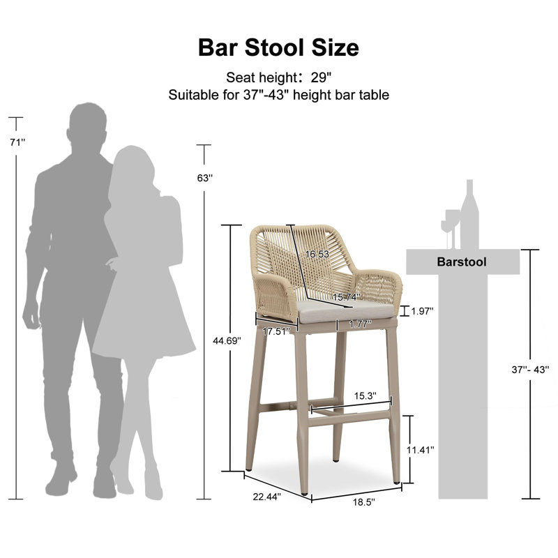 Tabouret de bar d'extérieur avec coussin 28,54 po Alkinoi, Champagne