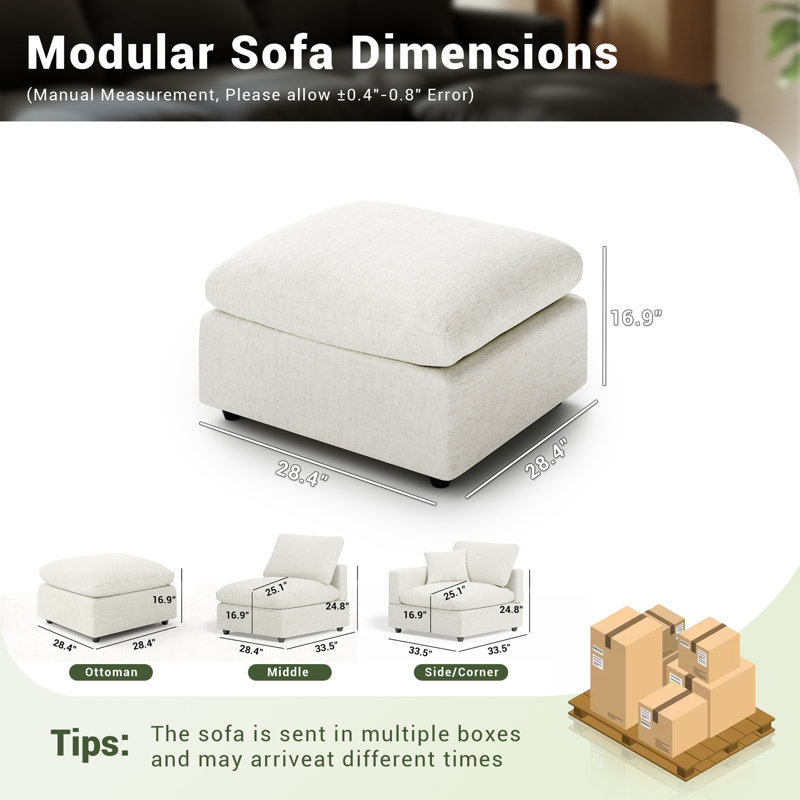 Canapé rembourré avec repose-pieds modulaire Cloud Couch, Crème, crème