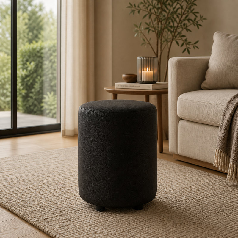 Faux Leather Round Stool Seating , Black