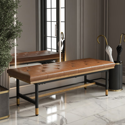 48.43''W Leather Upholstered Bench With Metal Legs