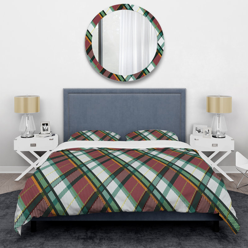 Natural Tones Grey And Beige Mosaic Geometric Shapes Duvet Cover, King Duvet Cover + 2 King Shams, Plaid
