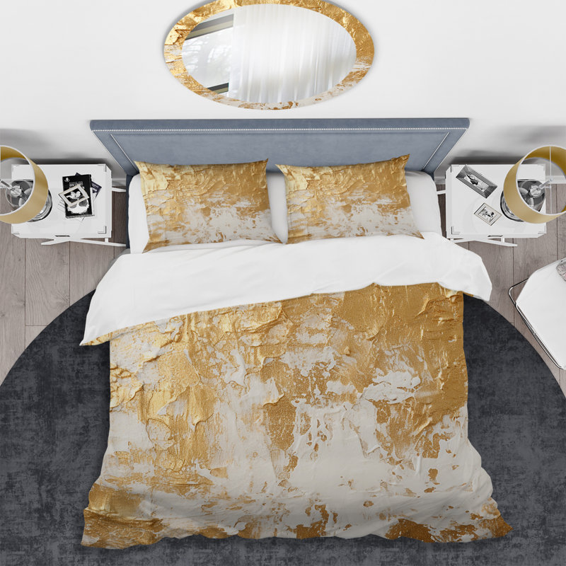 Gentle Abundance Retro Gold Abstract I - Ensemble de housse de couette Abstract - Microfibre de polyester