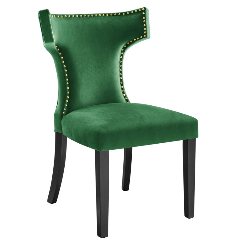 Emerald Green Velvet Upholstered Wood Side Chair