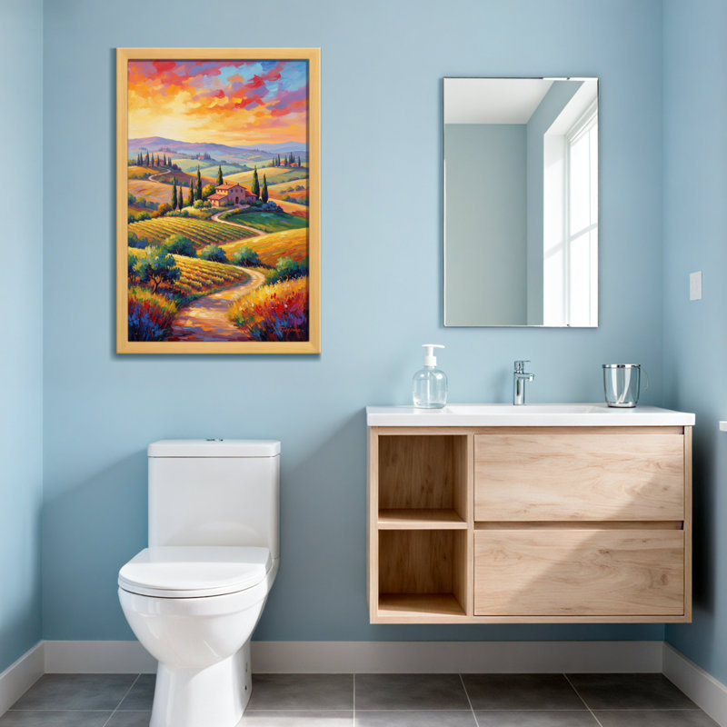 Paysages pittoresques et urbains, paysage toscan, coucher de soleil, chemin, arbres, collines, ciel, H 20 po x l 30 po