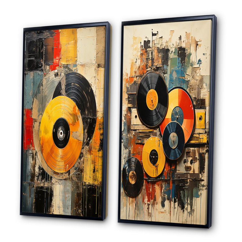 «Colorful Retro Vinyle», 2 pièces, Cadre noir, H 40 po x l 40 po