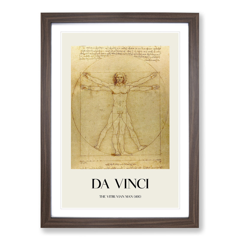 Vitruvian Man Vol.1 by Leonardo Da Vinci - Framed Print, Walnut Framed, 48cm H x 36cm W x 2cm D
