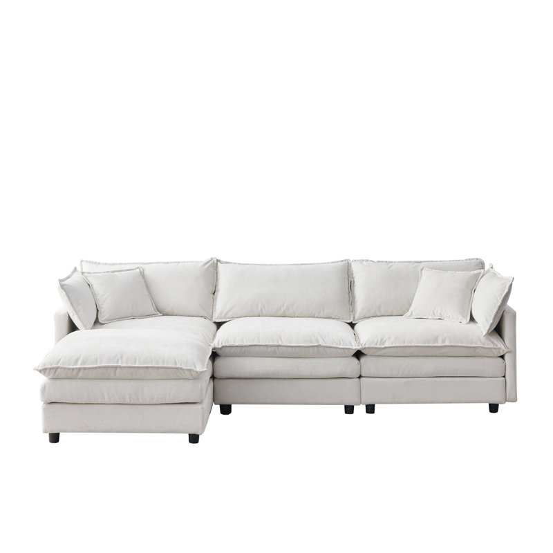 Modular Sectional Couch,Upholstered Soft Chenille Fabric Sofa,3 Seater With Ottoman L Shape Sofa, Beige