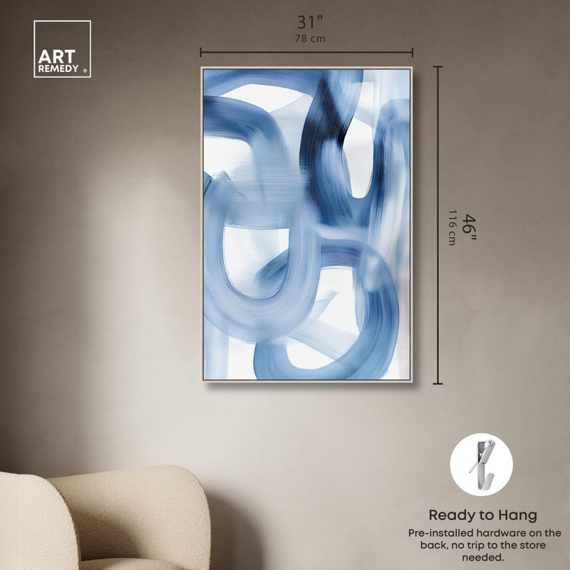 «Fading Blue Mist I», impression sur toile par Art Remedy, H 46 po x l 31 po, Cadre argenté