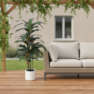 Arbre Dracaena artificiel vert 47 po dans un pot blanc