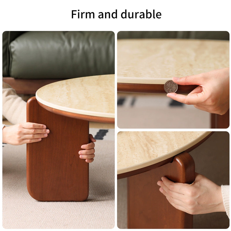 Table basse en bois massif avec dalle de grotte