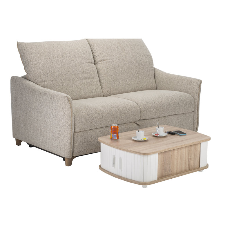 Block Coffee Table with Storage, White, Oak