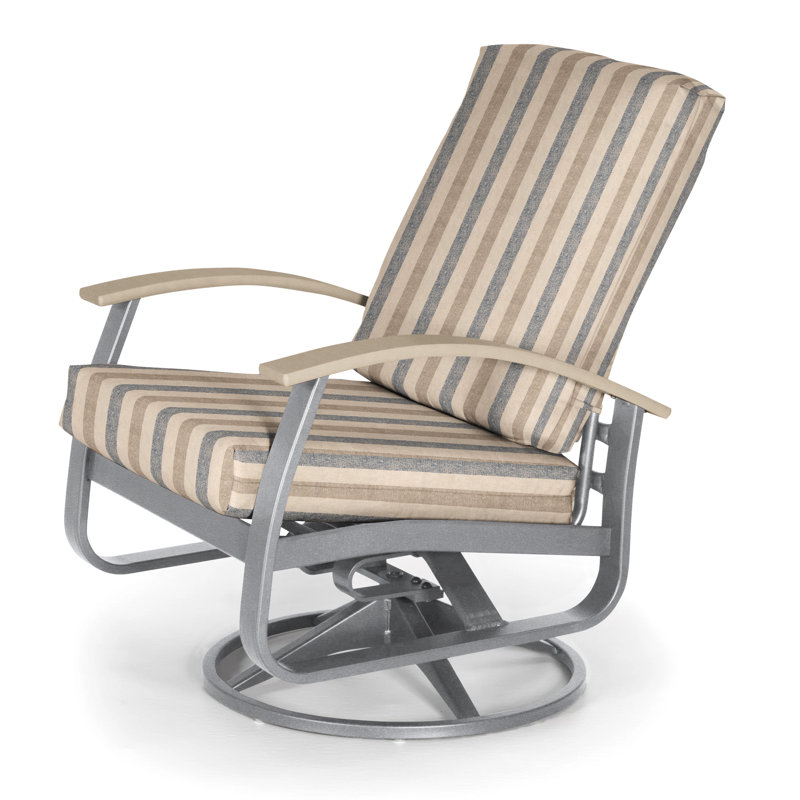 Askar Swivel Powder Coated Aluminum Outdoor Lounge Chair, Spectrum Indigo Sunbrella®, Textured Beachwood, Desert P60