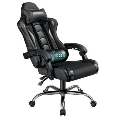 High Back Gaming Chair with Massage Lumbar Pillow