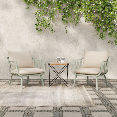 Fauteuil club d'extérieur Huron PP, fini vert avec coussin beige, ensemble de 2