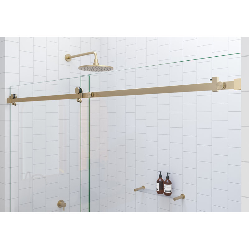 Astro 68 - 72 in. x 78 in. Fully Frameless Glass Sliding Shower Door, Brushed Bronze