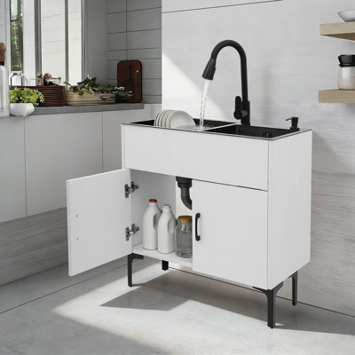 Laundry Sink With Pull-Out Faucet And Cabinet