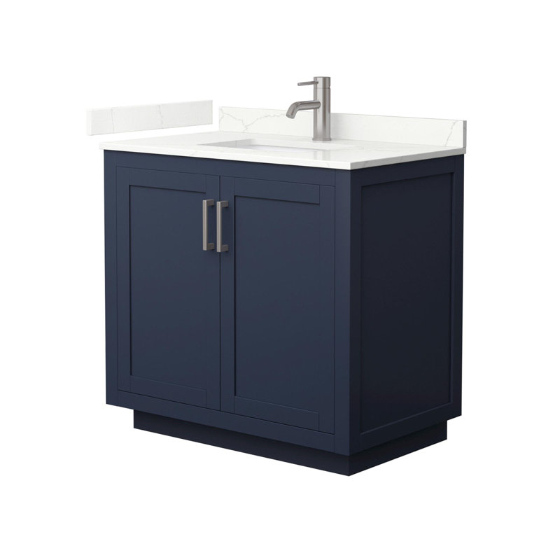 Miranda 36" Freestanding Single Bathroom Vanity with Quartz Top, Dark Blue, Giotto Quartz, Brushed Nickel