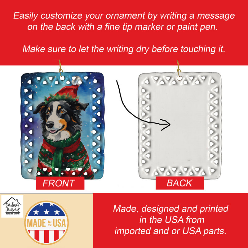 Ornement en porcelaine Border Collie, Border collie 3377