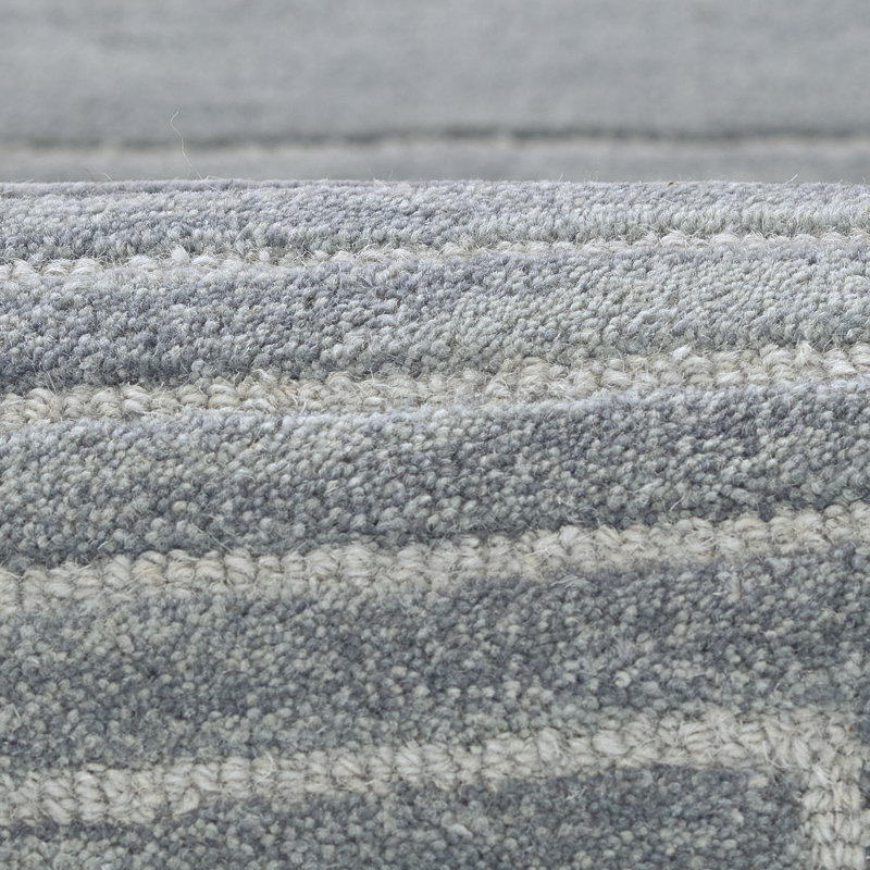 Orlie Hand Tufted Wool Geometric Area Rug in Brown, Rectangle 9' x 12', Blue