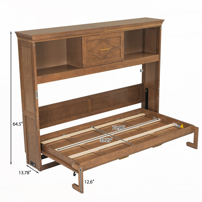Lit escamotable avec station de charge et tiroir, Bois