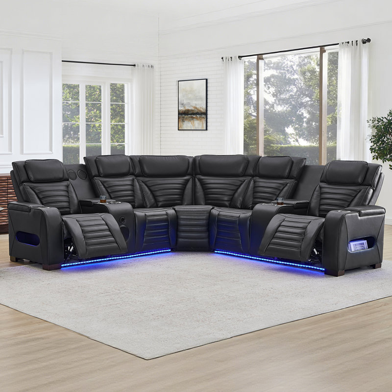 3-Piece 116.5''Wide Power Reclining Sectional With Blueooth Speeke And LED Lighting, Black