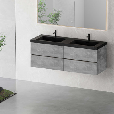 Meuble-lavabo flottant avec lavabo, armoire de rangement murale, lavabos doubles, tiroirs à fermeture en douceur, idéal pour les salles de bain modernes