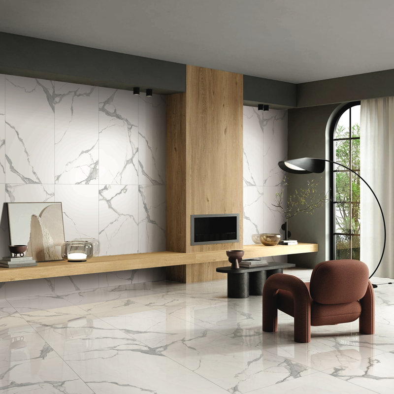 Atlantis Calacatta 24 in. x 48 in. Polished Porcelain Marble Look Wall And Floor Tile (15.49 Sq. Ft. / Case)