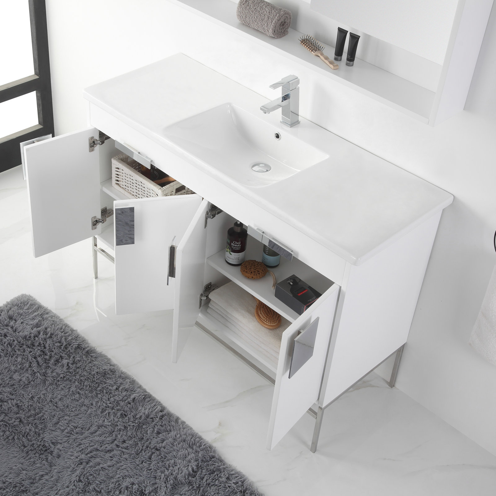 Maisie 48'' Single Bathroom Vanity, White, Polish Chrome