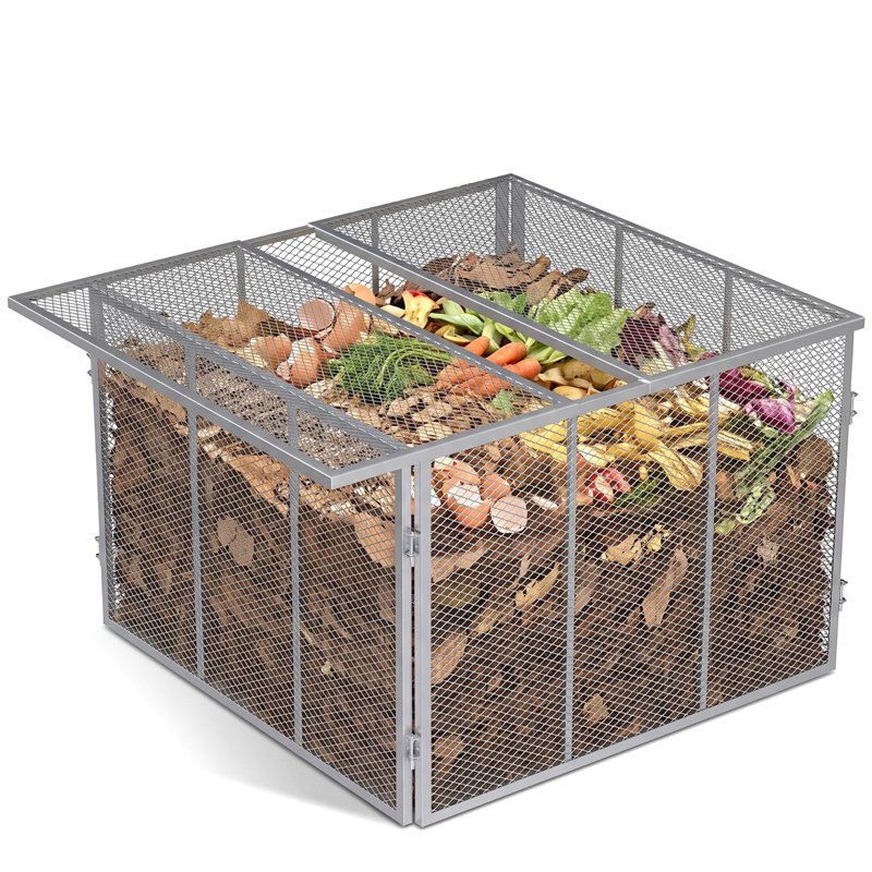 Outdoor Compost Bin Galvanized Steel Wire Composter, Mesh Design for Faster Composting, Double Opening Lid & Side Access Door, Tool-Free Assembly, 2 Sizes & 2 Colors Available