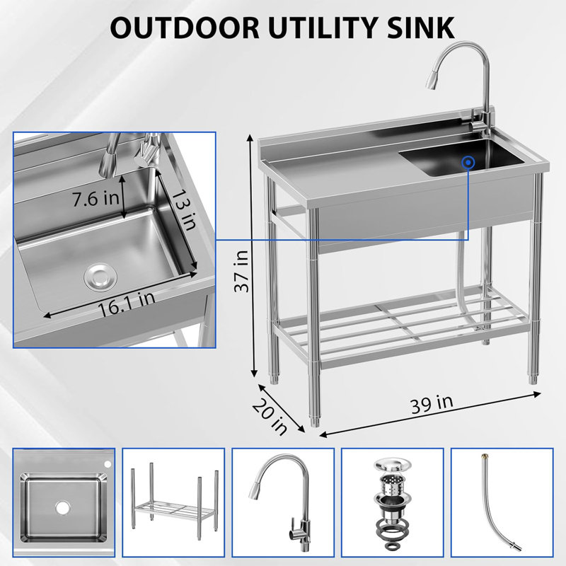 Free Standing Stainless-Steel Single Bowl with Workbench