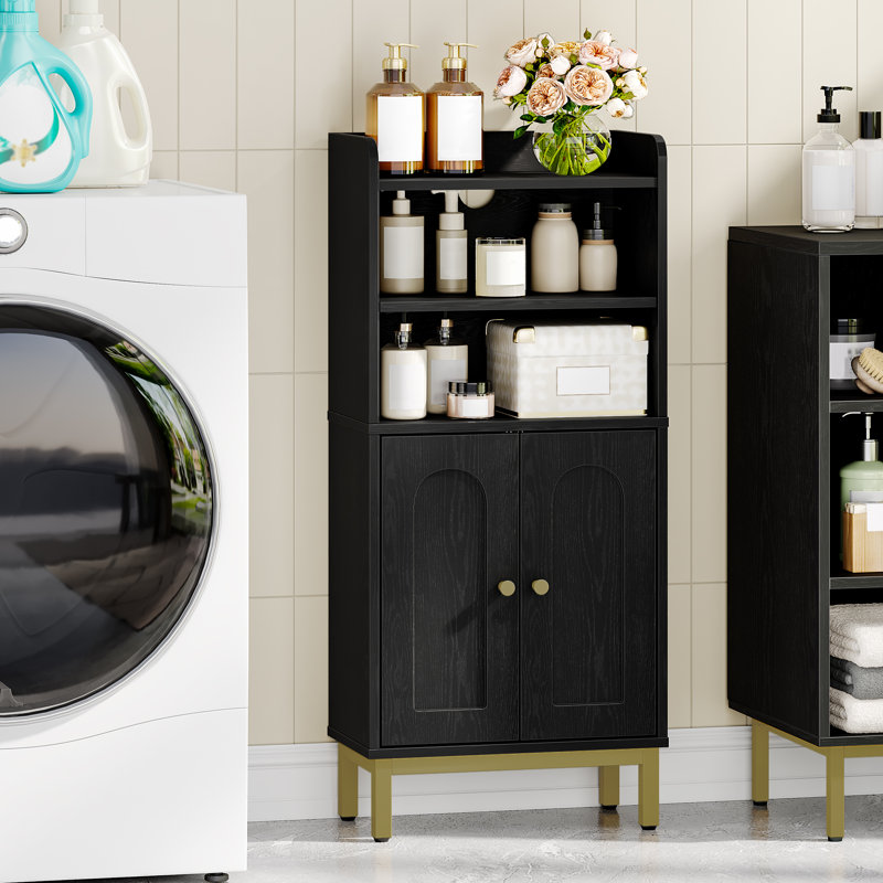 Bathroom Storage Cabinet, Slim Bathroom Floor Cabinet with 2 Door and Adjustable Shelf, Wooden Freestanding Storage Unit for Dining Kitchen Living Room 