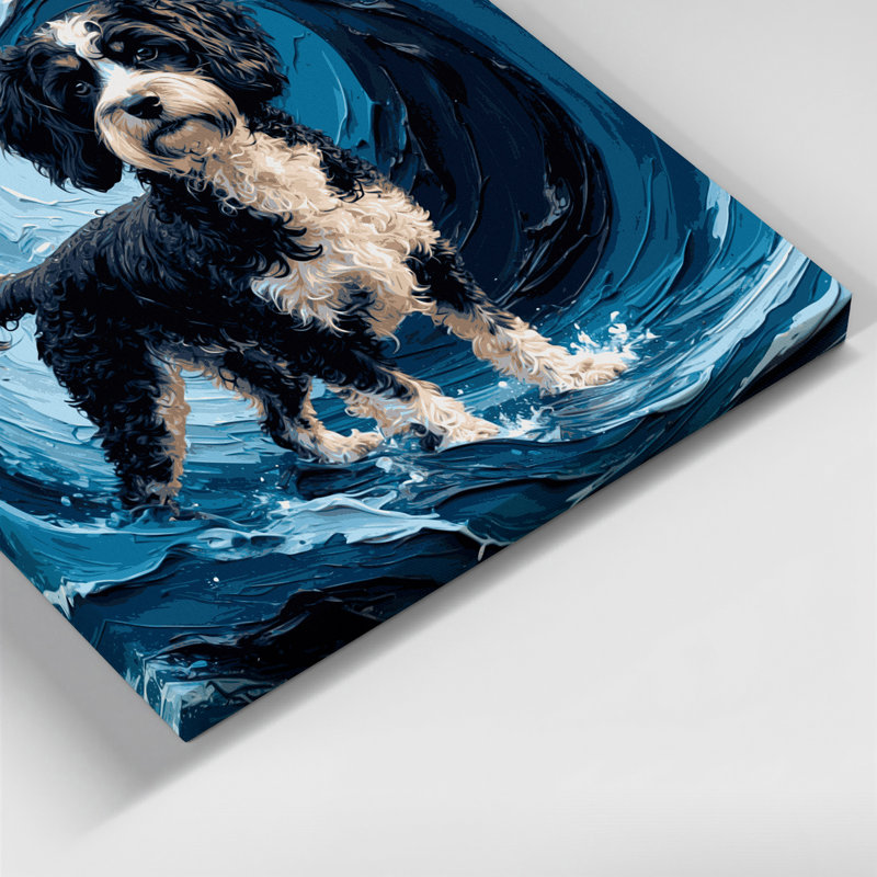 Chiens, chien d'eau portugais, art mural sur toile bleue, H 12 po x l 12 po