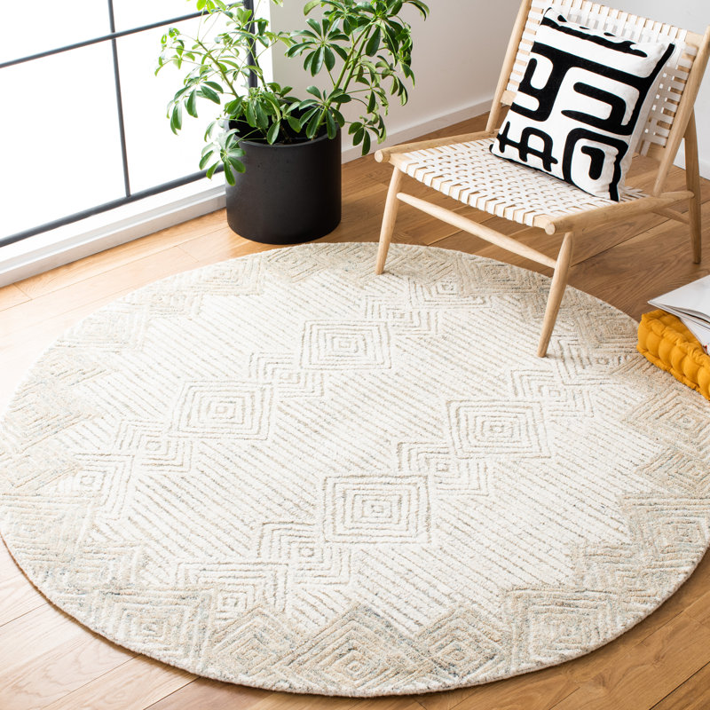 Metro Hand Tufted Wool And Cotton With Latex Geometric Rug, Round 6'