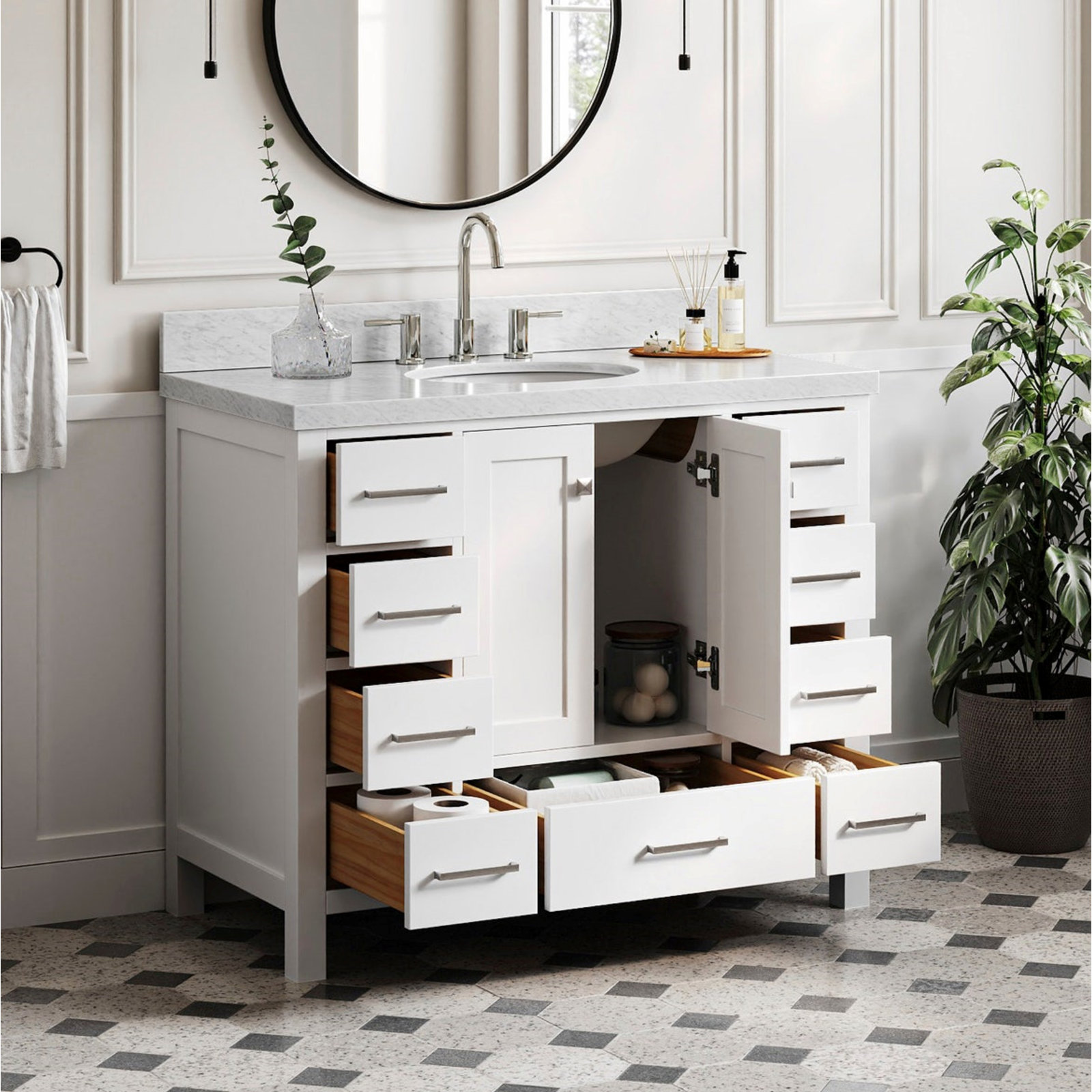 Cambridge 43'' Single Bathroom Vanity, White / Brushed Nickel