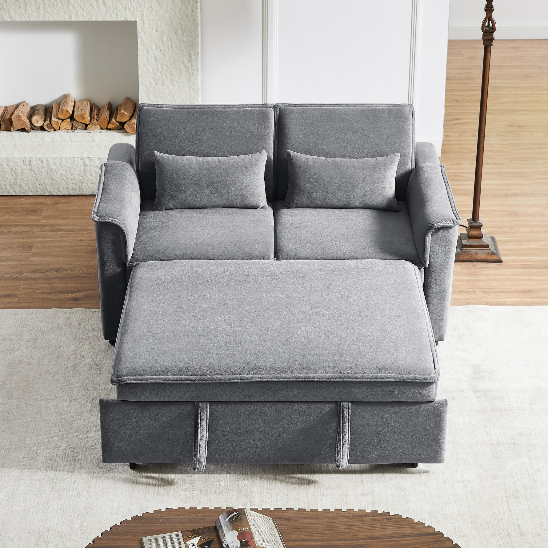 Latitude Run® Grey Velvet Convertible , 2 Seater With Adjustable And ...