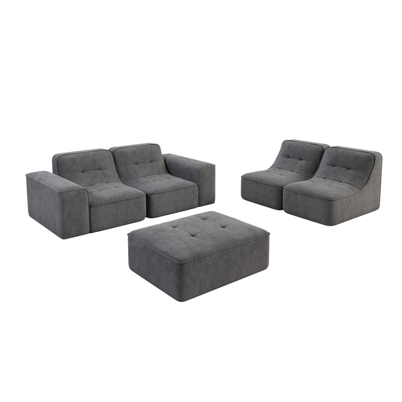 Luxora Modern Tufted Modular Sectional Sofa,  Gray Chenille