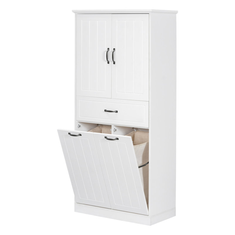 Bathroom Storage Cabinet With Two Laundry Baskets, Storage Cabinet With Doors And Drawer For Home, White