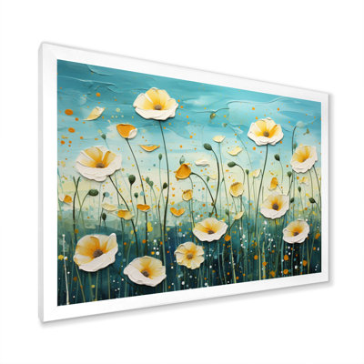 «White Blue Buttercups Field Pointillism Dot», reproduction d'art sur toile