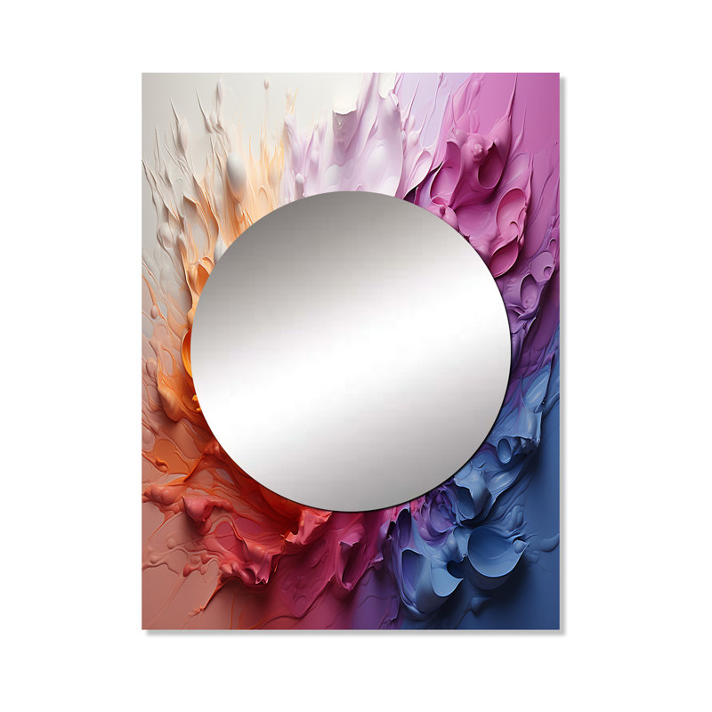Coloré blanc arc-en-ciel spirale I - miroir arc-en-ciel, miroir mural traditionnel unique, impression d'art en métal