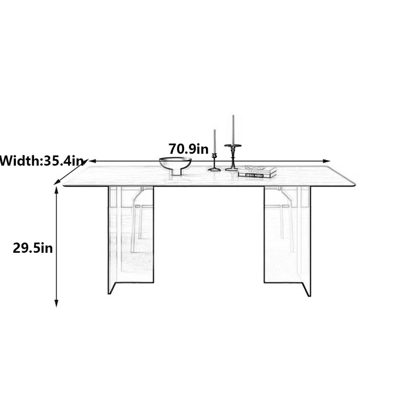 Retro Minimalist Acrylic Legs Rock Slab Table, 29.5"H x 70.9"L x 35.4"W