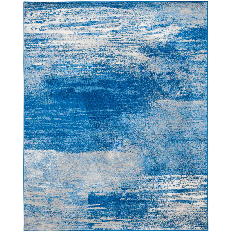 Tapis à motif abstrait Algonquin Performance, Rectangle 9 pi x 12 pi, Grey/Blue