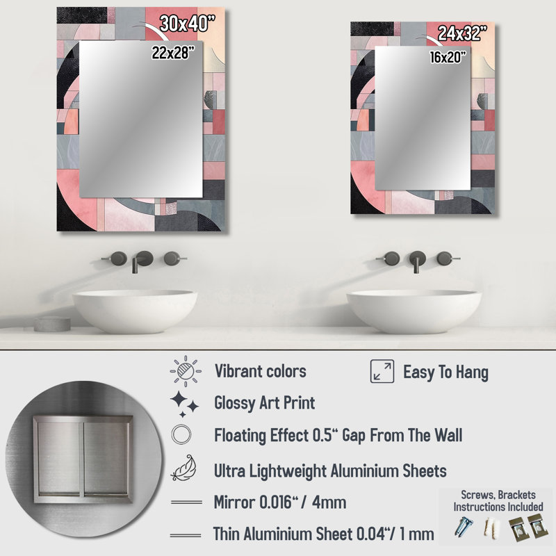 Pink Transcendent Angles I - Abstract Shapes Wall Mirror, Modern Decorative Mirror, Printed Metal Art, 40" x 30"